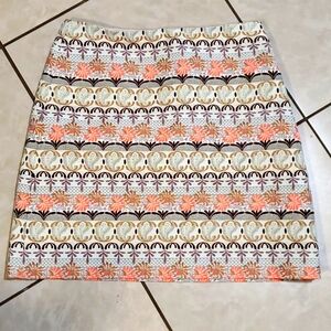 Ann Taylor Loft Gold Ivory Neon Orange Fair Isle Aline Skirt